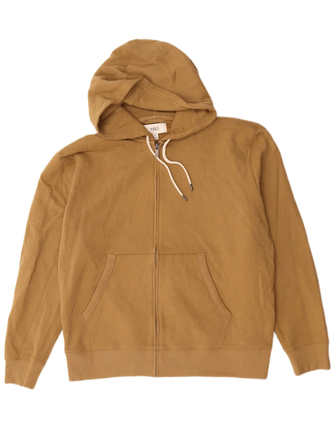 Marks & Spencer Mens Zip Hoodie Sweater XL Beige Cotton