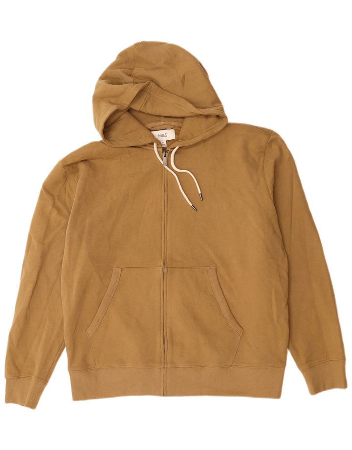Marks & Spencer Mens Zip Hoodie Sweater XL Beige Cotton