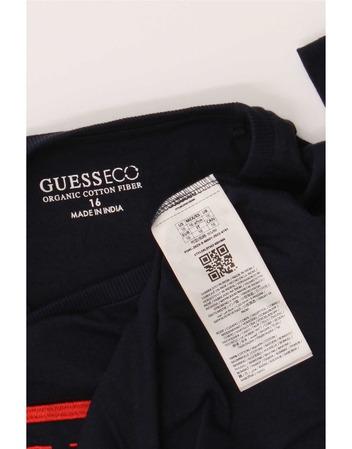 Guess Boys Graphic Top Long Sleeve 15-16 Years Navy Blue Cotton
