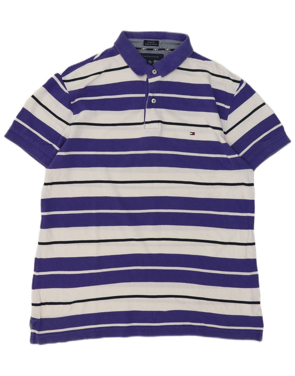 Tommy Hilfiger Mens Custom Fit Polo Shirt Large Blue Striped Cotton