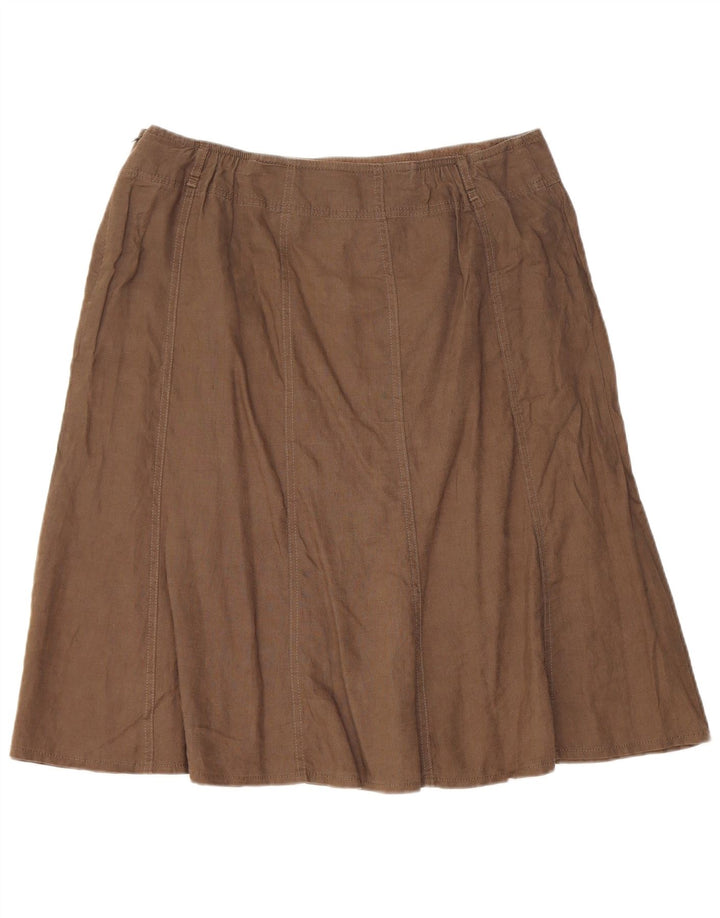 Marks & Spencer Womens Flared Skirt UK 16 Large W32 Brown Linen