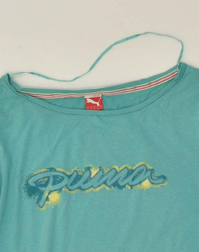 PUMA Womens Graphic T-Shirt Top UK 14 Large Blue Cotton | Vintage Puma | Thrift | Second-Hand Puma | Used Clothing | Messina Hembry 