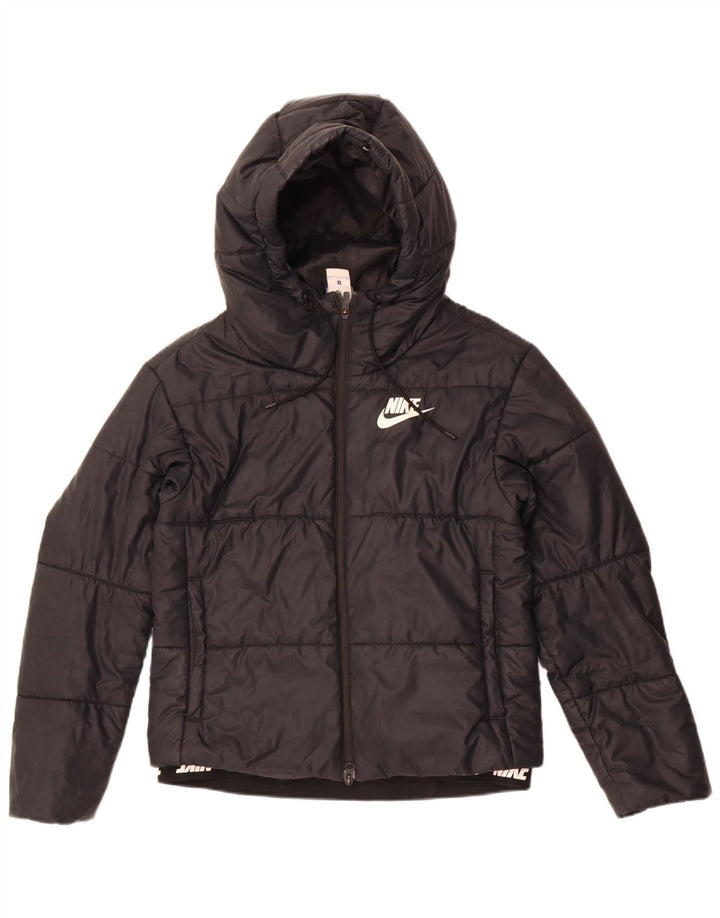 Nike Womens Hooded Padded Jacket UK 10 Small Black Polyester