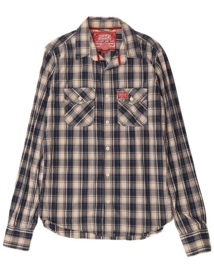 Superdry Mens Shirt Large Navy Blue Check Cotton