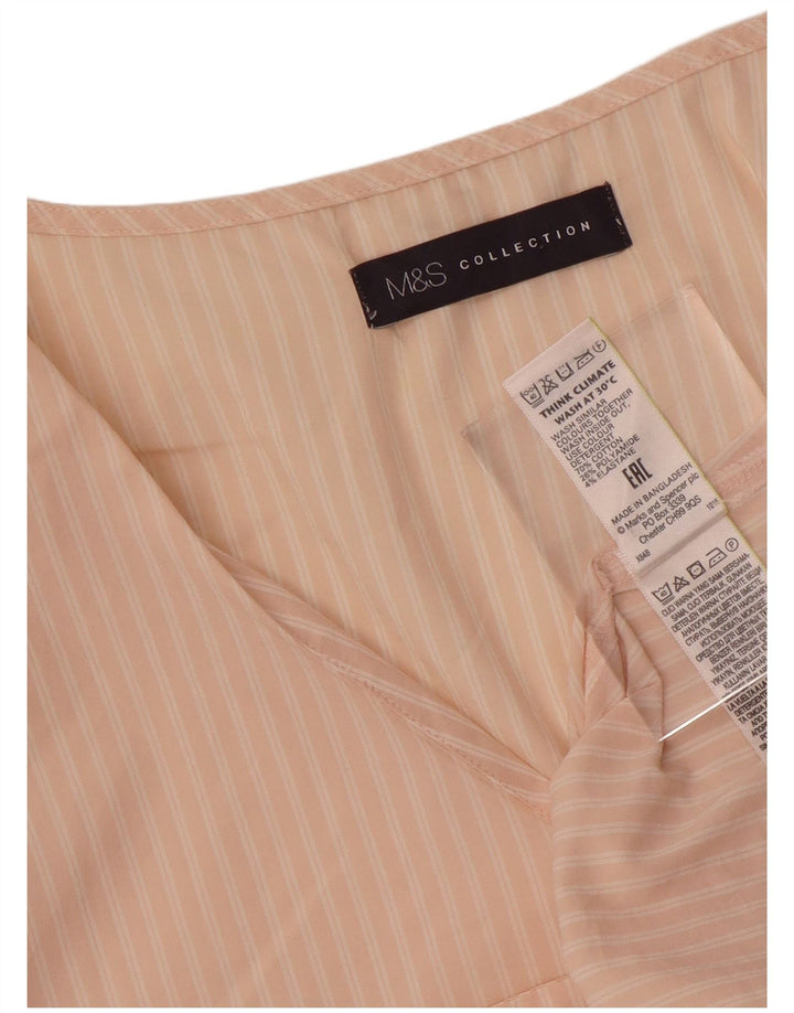 Marks & Spencer Womens Long Sleeve Blouse Top UK 8 Small Pink Pinstripe