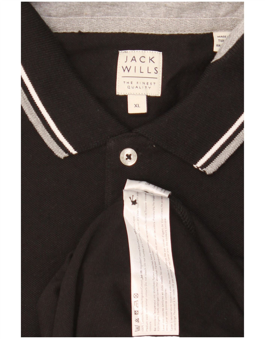 JACK WILLS Mens Polo Shirt XL Black Striped Cotton