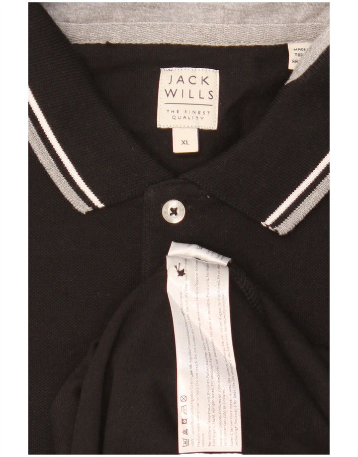 JACK WILLS Mens Polo Shirt XL Black Striped Cotton