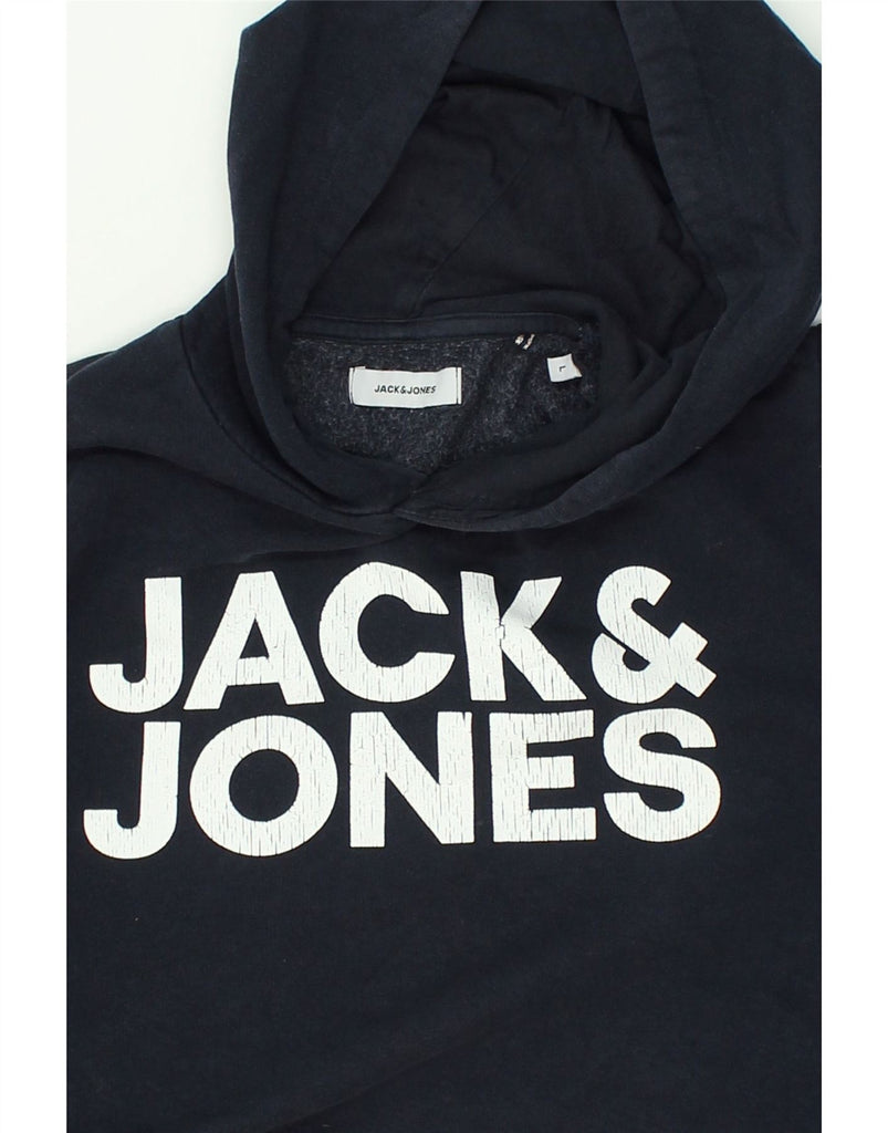 JACK & JONES Mens Graphic Hoodie Jumper Large Navy Blue Cotton | Vintage Jack & Jones | Thrift | Second-Hand Jack & Jones | Used Clothing | Messina Hembry 