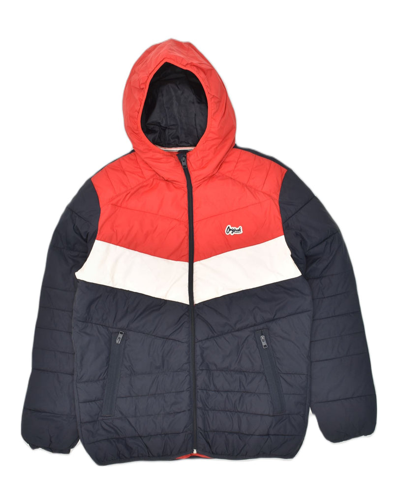 JACK & JONES Mens Hooded Padded Jacket UK 40 Large Navy Blue Colourblock | Vintage Jack & Jones | Thrift | Second-Hand Jack & Jones | Used Clothing | Messina Hembry 