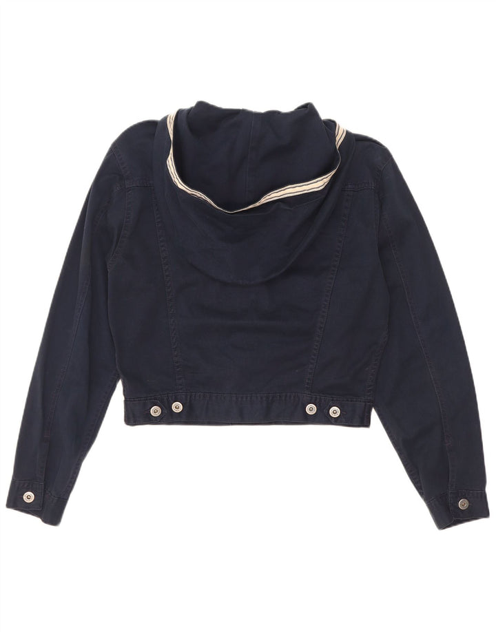 Benetton Womens Oversized Crop Hooded Denim Jacket IT 40 Small Navy Blue