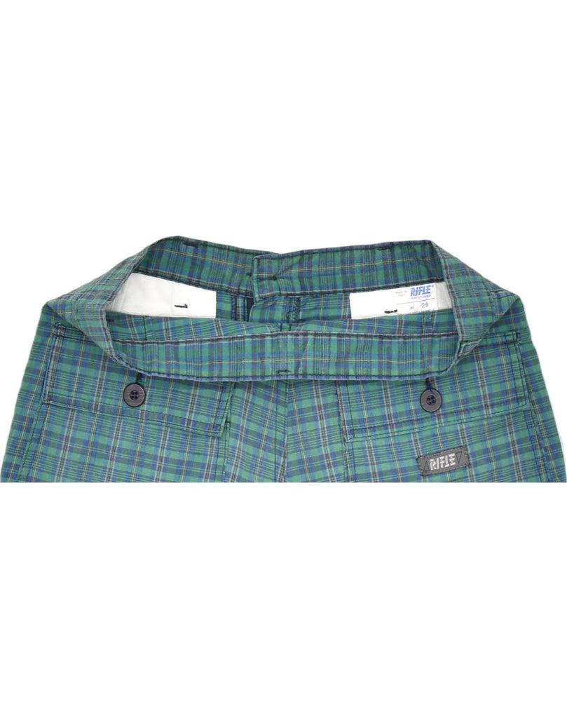 RIFLE Mens Casual Shorts W29 Small Green Check Cotton | Vintage | Thrift | Second-Hand | Used Clothing | Messina Hembry 