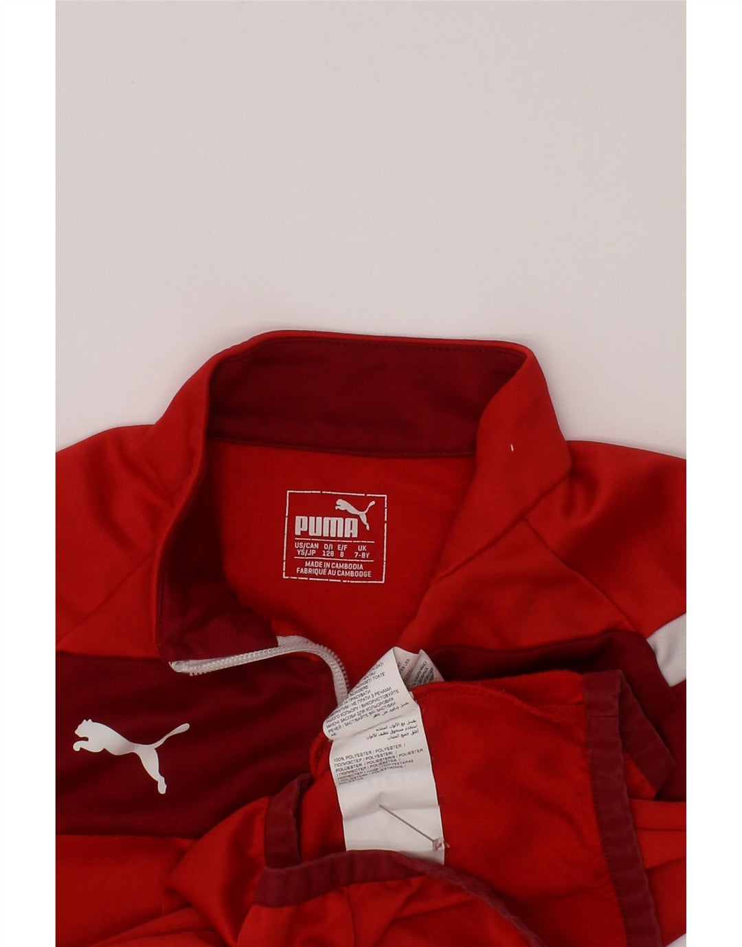 Puma Boys Zip Neck Pullover Tracksuit Top 7-8 Years Red Colourblock