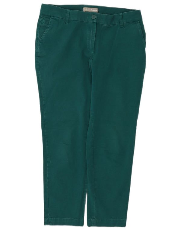 Marks & Spencer Womens Straight Cropped Trousers UK 12 Medium W32 L25 Green