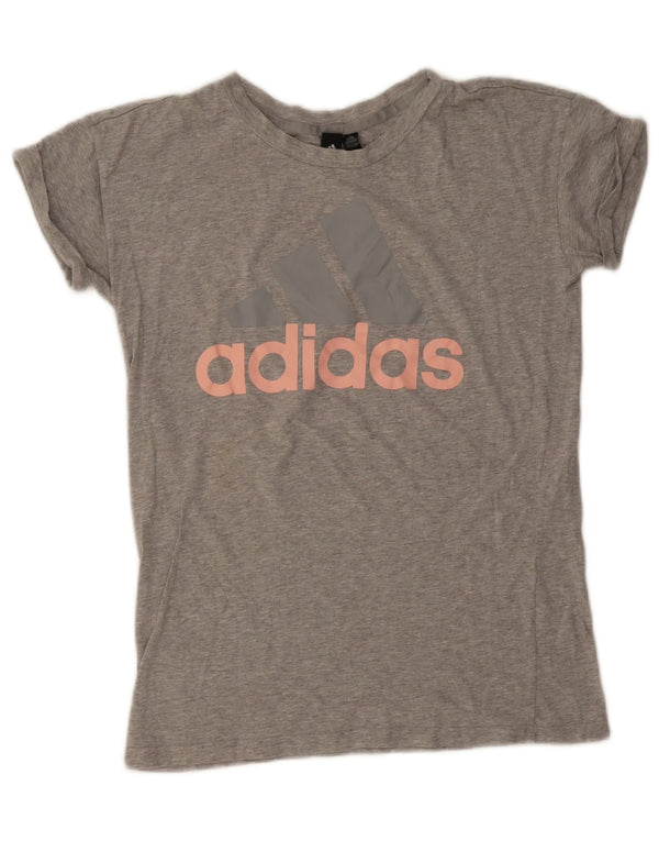 Adidas Womens Oversized Graphic T-Shirt Top UK 8/10 Small Grey Flecked