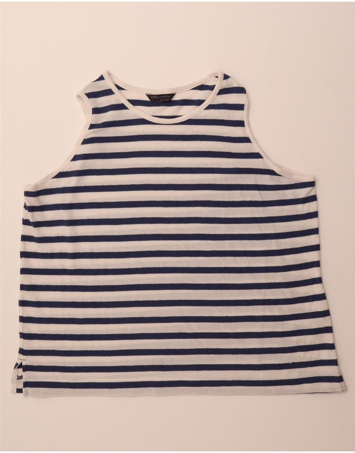 MARKS & SPENCER Womens Vest Top UK 22 3XL White Striped Cotton Vintage Marks & Spencer and Second-Hand Marks & Spencer from Messina Hembry 