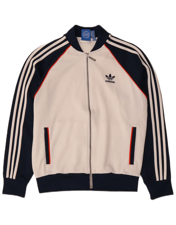 Adidas Mens Tracksuit Top Jacket Medium White Colourblock Polyester