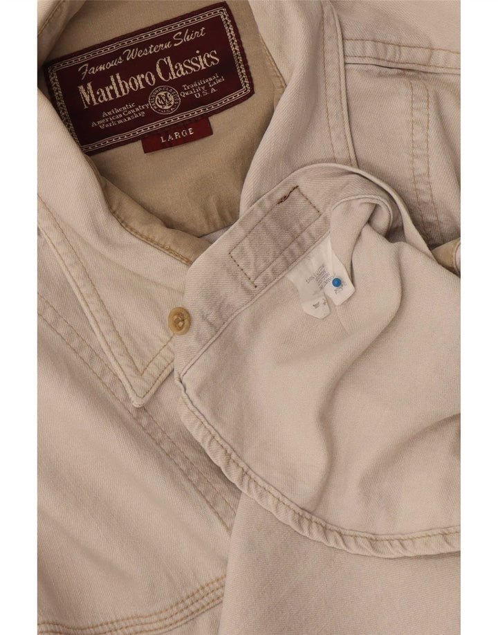 Marlboro Classics Mens Denim Shirt Large Beige Cotton