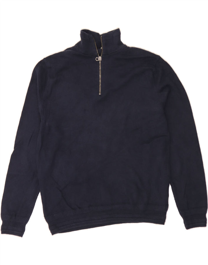 J. CREW Womens Zip Neck Jumper Sweater UK 14 Medium Navy Blue Cotton Vintage J. Crew and Second-Hand J. Crew from Messina Hembry 