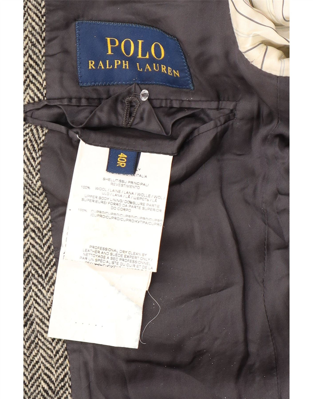 Polo Ralph Lauren Mens 2 Button Blazer Jacket US 40 Large Grey Chevron Wool