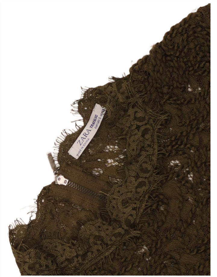 Zara Womens Lace See Through Blouse Top UK 8 Small Khaki