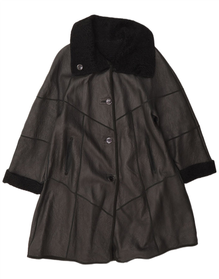 Vintage Womens Oversized Shearling Coat UK 12 Medium Black