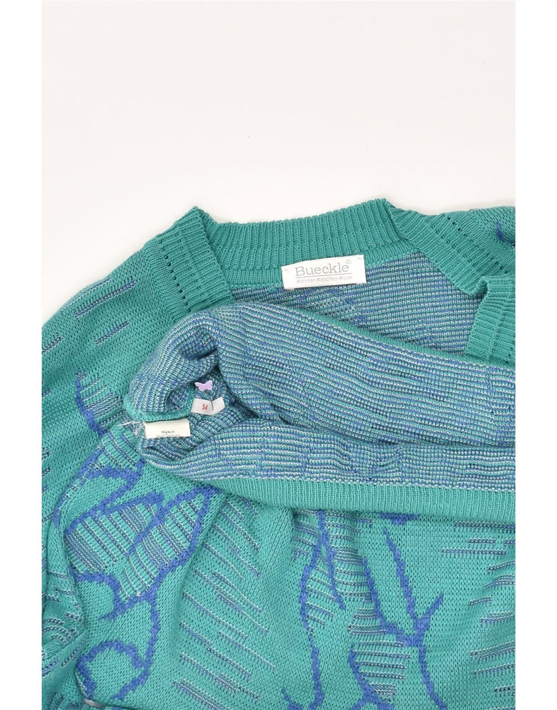 BUECKLE Mens Abstract Pattern V-Neck Jumper Sweater IT 54 XL Turquoise | Vintage Bueckle | Thrift | Second-Hand Bueckle | Used Clothing | Messina Hembry 