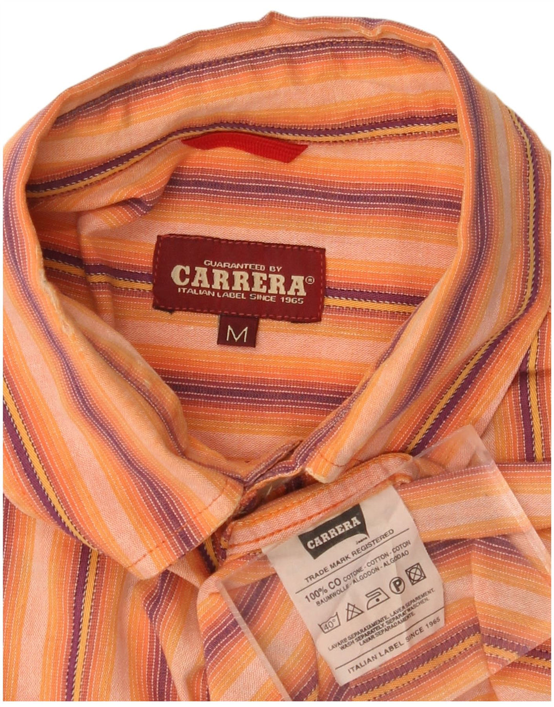 CARRERA Mens Shirt Medium Orange Striped Cotton