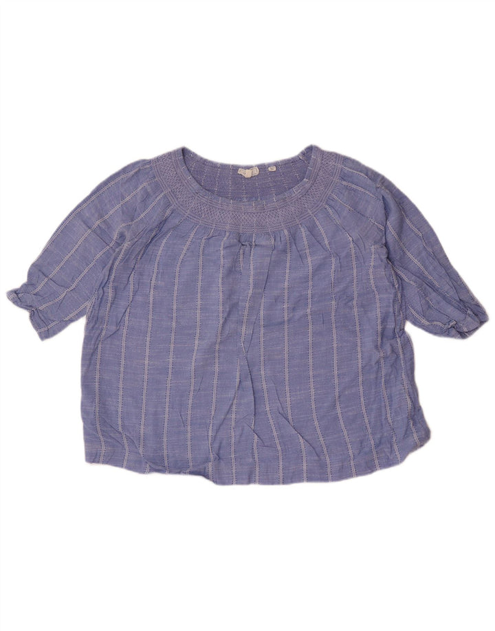 Fat Face Womens Crop Oversized Top 3/4 Sleeve UK 10 Small Blue Striped
