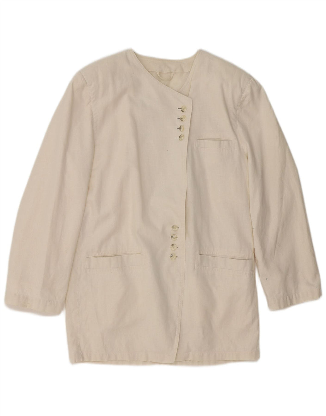 VINTAGE Womens Longline Blazer Jacket UK 14 Medium White