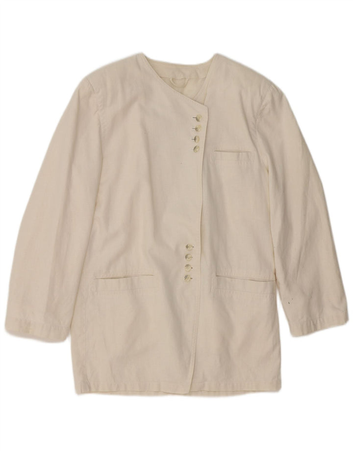 VINTAGE Womens Longline Blazer Jacket UK 14 Medium White