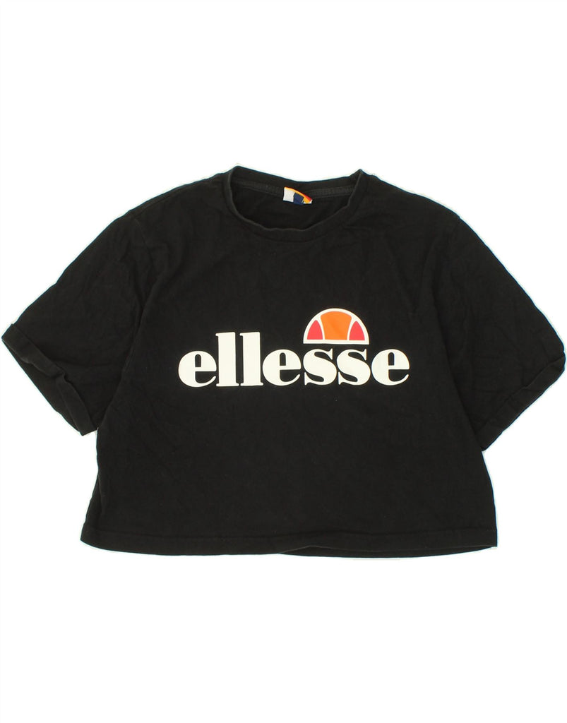 ELLESSE Womens Crop Graphic T-Shirt Top UK 14 Large  Black Cotton Vintage Ellesse and Second-Hand Ellesse from Messina Hembry 