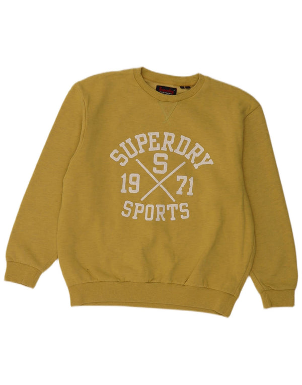SUPERDRY Womens Graphic Sweatshirt Jumper UK 12 Medium Yellow Flecked
