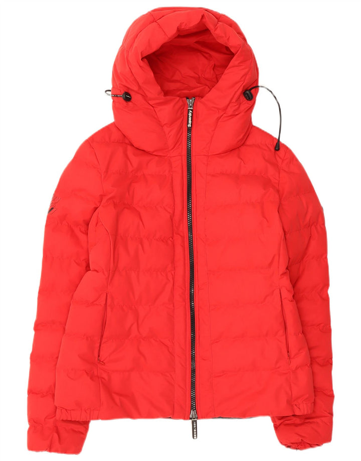 Superdry Womens Hooded Padded Jacket UK 12 Medium Red Nylon