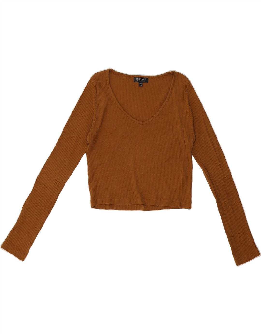 TOPSHOP Womens Crop Top Long Sleeve UK 12 Medium Brown Cotton Vintage Topshop and Second-Hand Topshop from Messina Hembry 