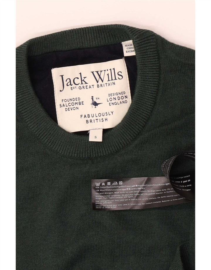 Jack Wills Mens Crew Neck Jumper Sweater Small Green Cotton