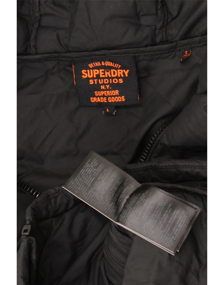 Superdry Mens Hooded Padded Jacket UK 40 Large Black Polyester