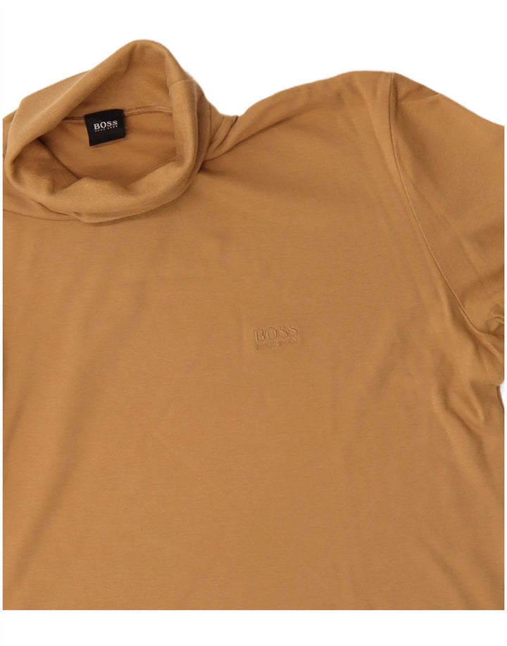 Hugo Boss Mens Roll Neck Top Long Sleeve Medium Beige Cotton
