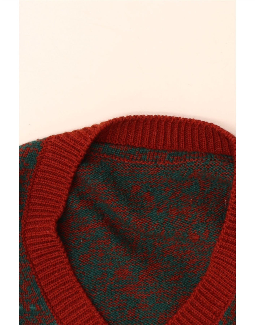 VINTAGE Mens V-Neck Jumper Sweater Medium Red Flecked