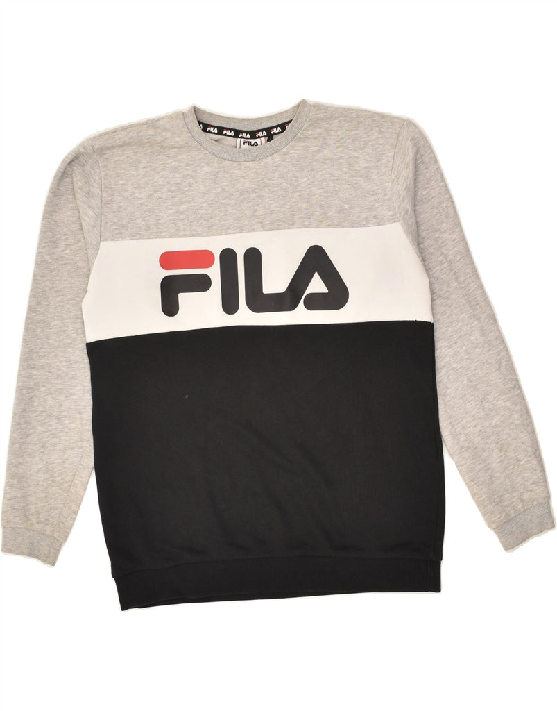 FILA Boys Graphic Sweatshirt Jumper 13-14 Years Grey Colourblock Cotton | Vintage Fila | Thrift | Second-Hand Fila | Used Clothing | Messina Hembry 