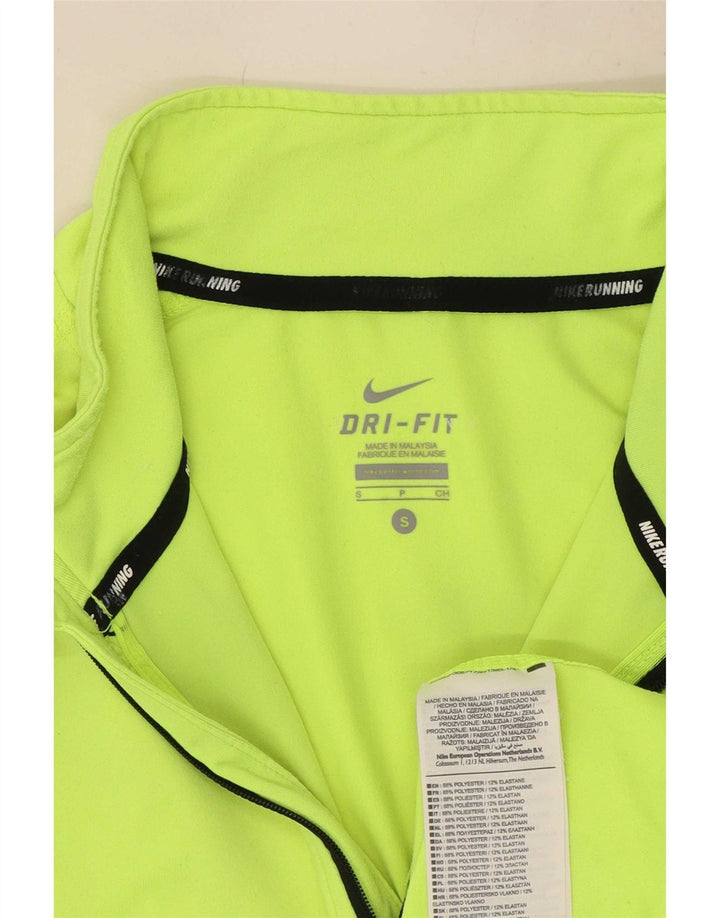 Nike Mens Dri Fit Zip Neck Top Long Sleeve Small Yellow Polyester