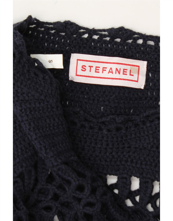 STEFANEL Womens Oversized Boat Neck Jumper Sweater UK 10 Small Navy Blue Vintage Stefanel and Second-Hand Stefanel from Messina Hembry 