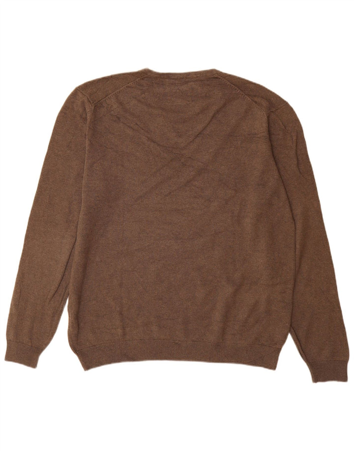 Angelo Litrico Mens V-Neck Jumper Sweater XL Brown Cotton
