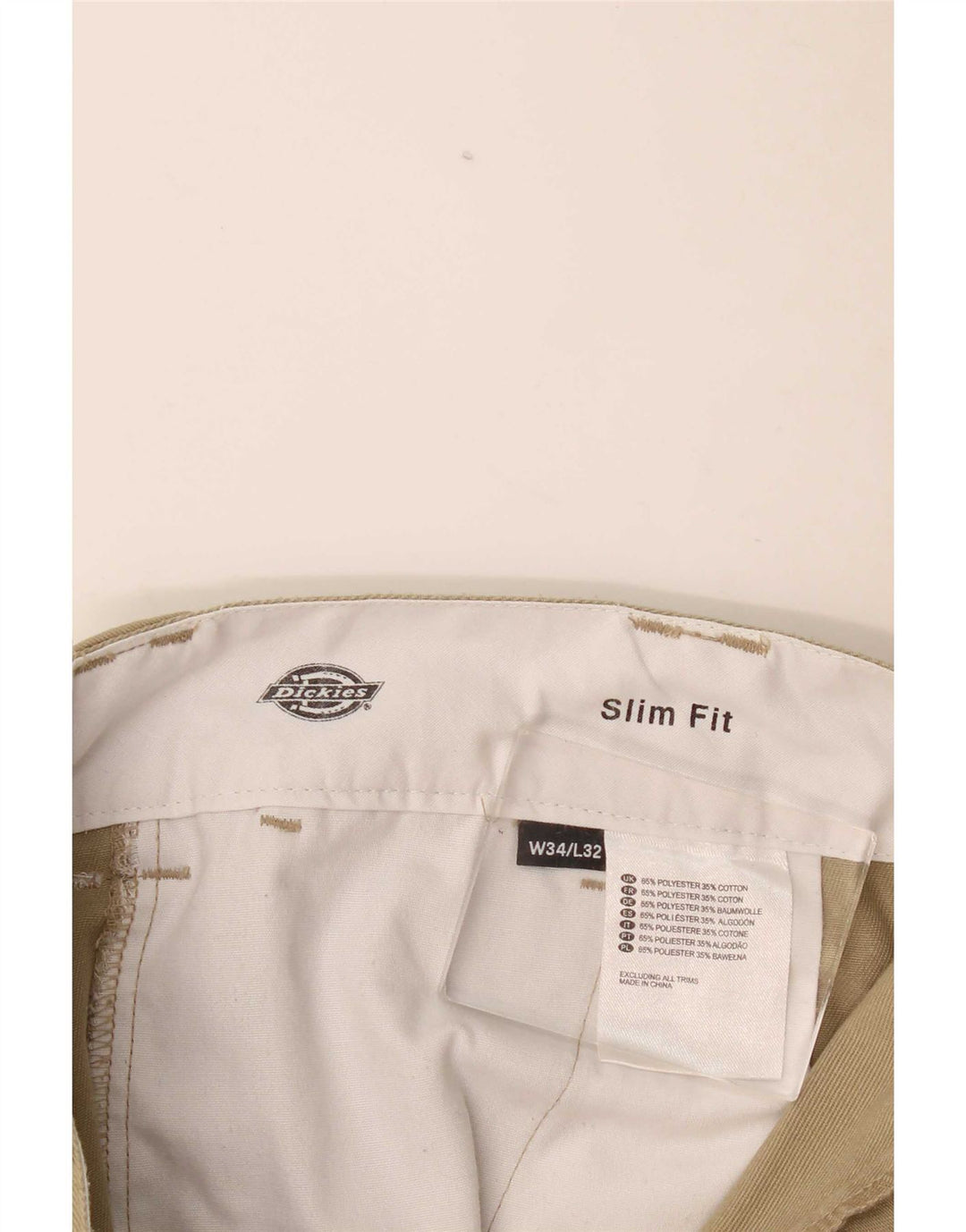 Dickies Mens Slim Fit Chino Trousers W34 L32 Khaki Polyester