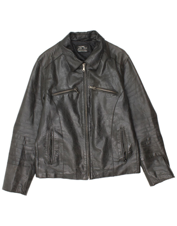 Lavorazione Artigiana Womens Leather Jacket UK 16 Large Black Leather