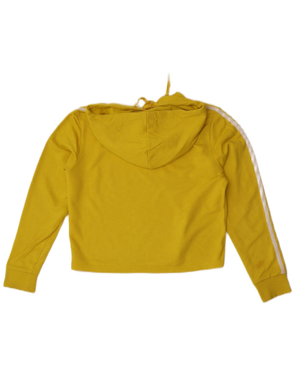 Adidas Womens Crop Hoodie Jumper UK 12/14 Medium Yellow Cotton