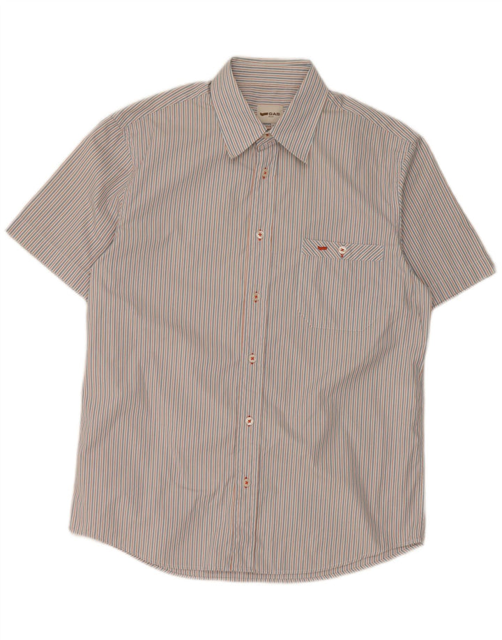 Gas Mens Short Sleeve Shirt Medium Blue Striped Cotton