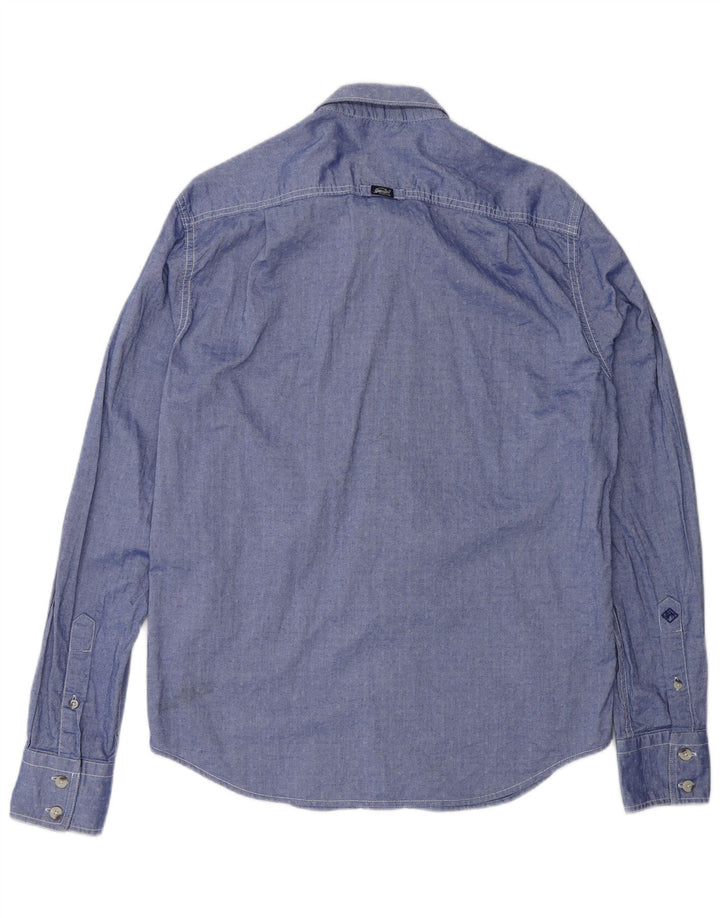 SUPERDRY Mens Shirt Large Blue Spotted Cotton