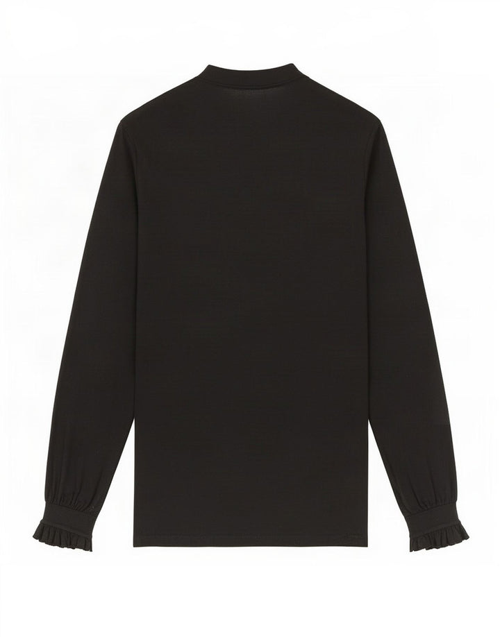 Northland Womens Long Sleeve Ruffle Front Blouse Top UK 12 Medium Black