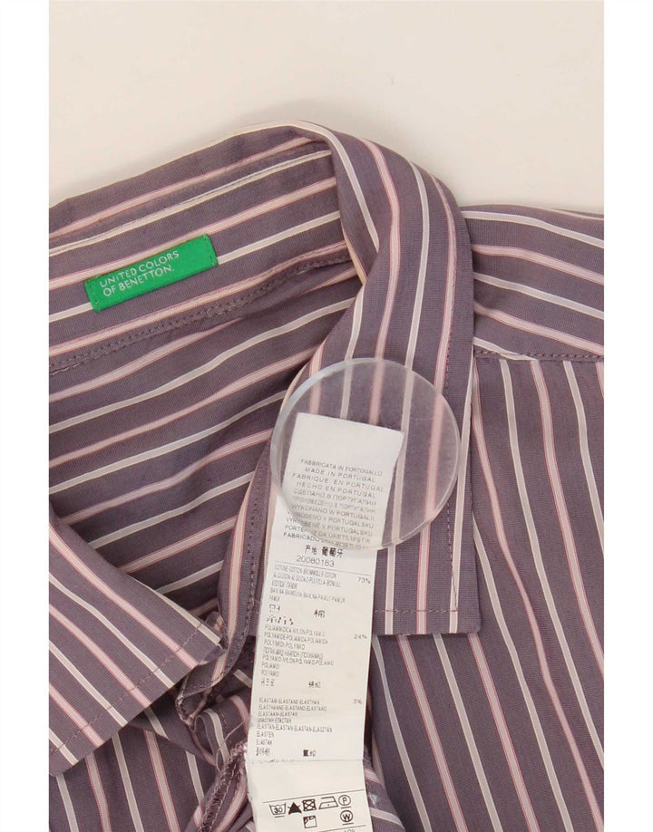 Benetton Mens Shirt XL Purple Striped Cotton