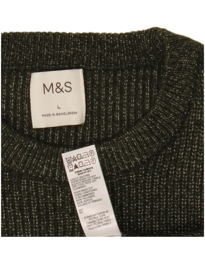 Marks & Spencer Mens Crew Neck Jumper Sweater Large Khaki Polyamide
